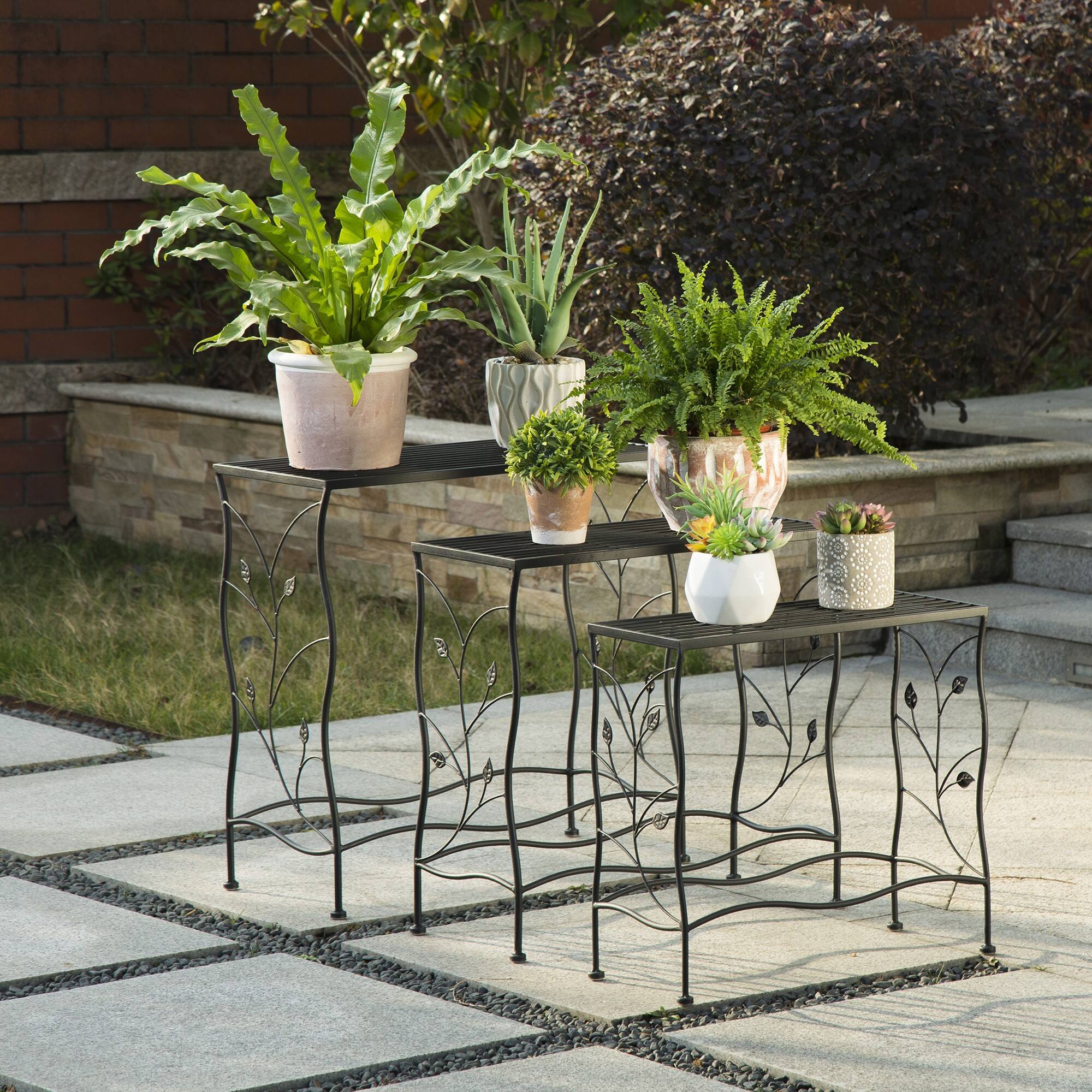 Glitzhome® Black Rectangular Nesting Metal Planter Set